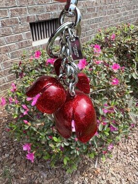 Coach Tea Rose Red Glitter Bag Charm EUC